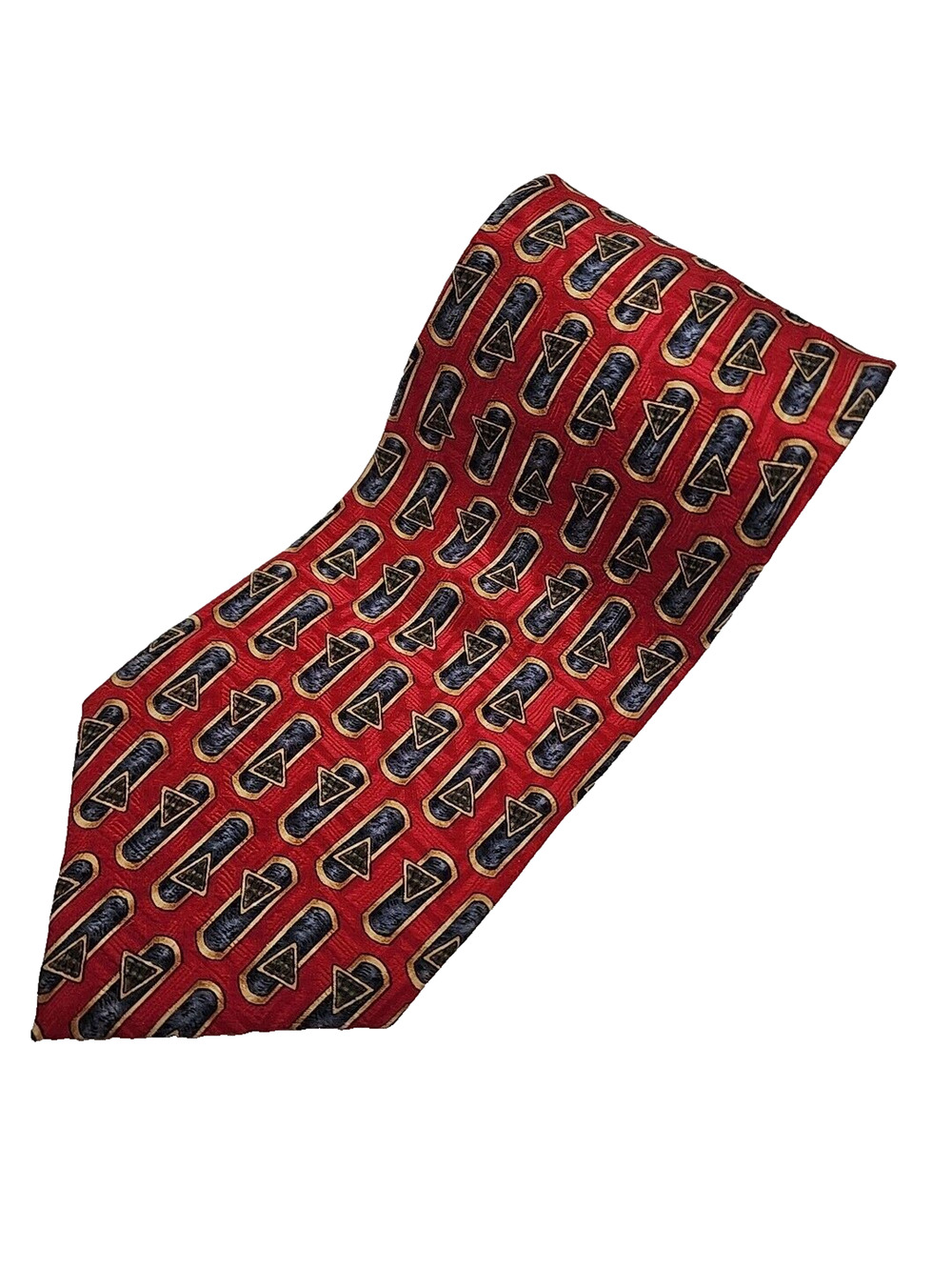 Ferrell Reed Silk Jacquard Necktie - Red-Gold Geometric - Like New
